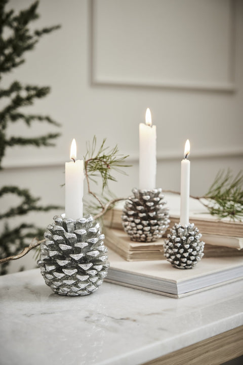 Serafina candlestick antique silver, Polyresin D9.5 H10.2