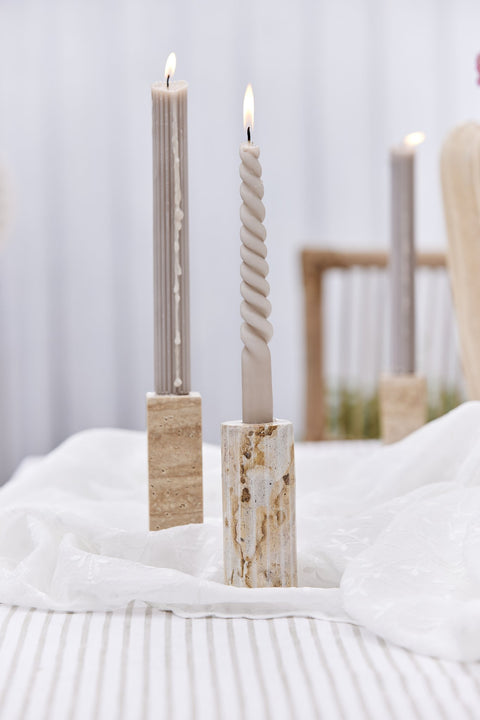 Travina candlestick H10cm. linen