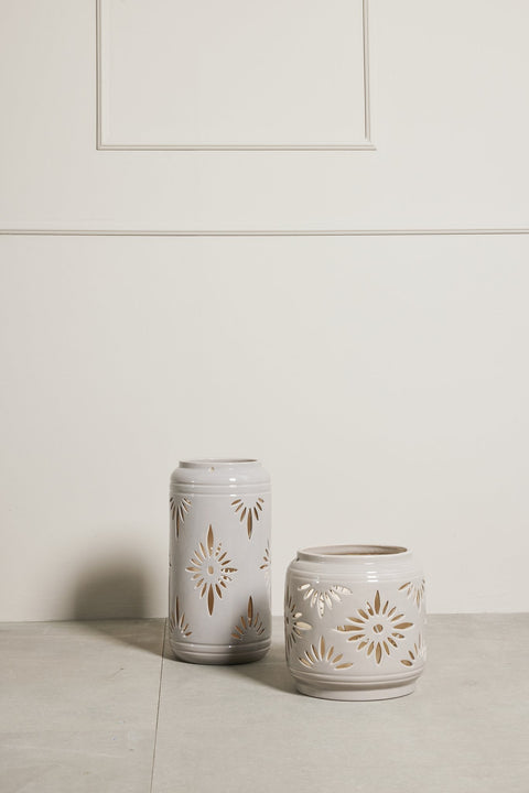 Hilde lantern linen ceramics H25 cm