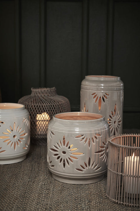 Hilde lantern linen ceramics H25 cm