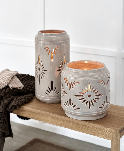 Hilde lantern linen ceramics H25 cm