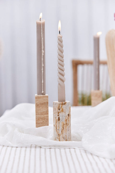 Travina candlestick H10cm. linen