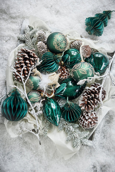 Green Christmas ornaments and Baubles