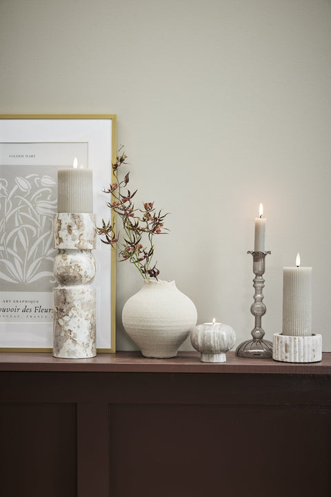 Eliana candlestick 5x10 cm. linen marble