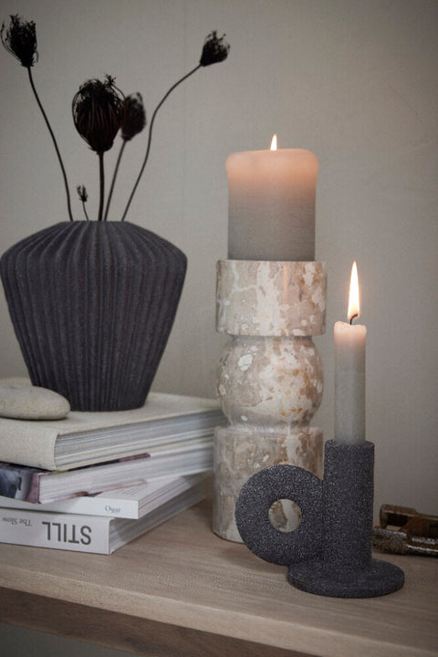 Rustic pillar candle H12.5 medium  cm. silver grey