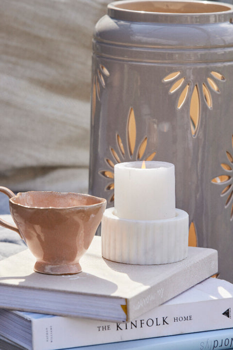 Hilde lantern linen ceramics H39 cm