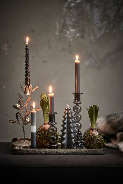 Twisted taper candle H25 cm. dark grey