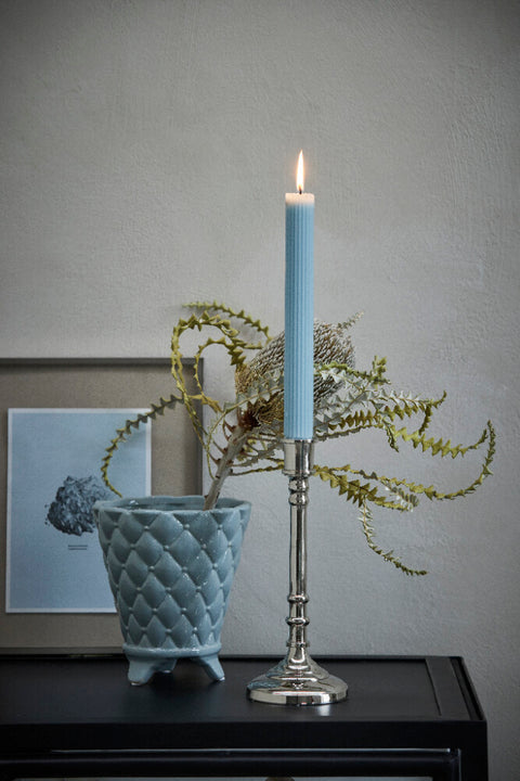 Ribbed taper candle 2.2X2.2X25 cm, F. Blue