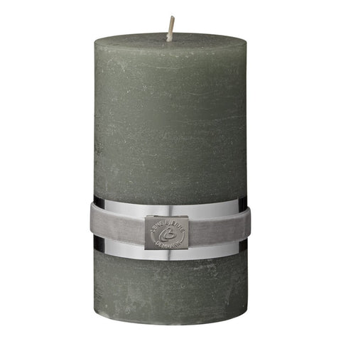 Rustic pillar candle H12.5 medium  cm. w. green