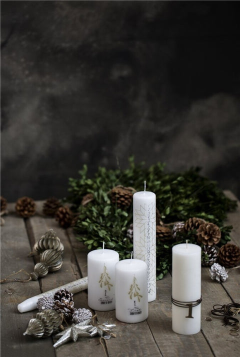 Rustic pillar candle large H20 cm. white