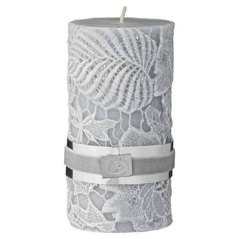 Crochet glacier grey pillar candle 13 cm