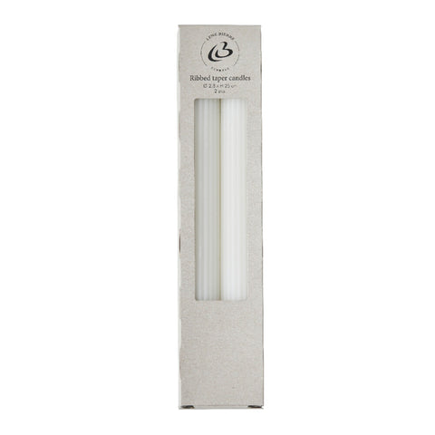Ribbed taper candle H25 cm. white