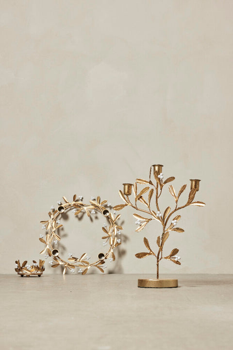 Missia mistletoe advent candle holder H4.5 cm. light gold