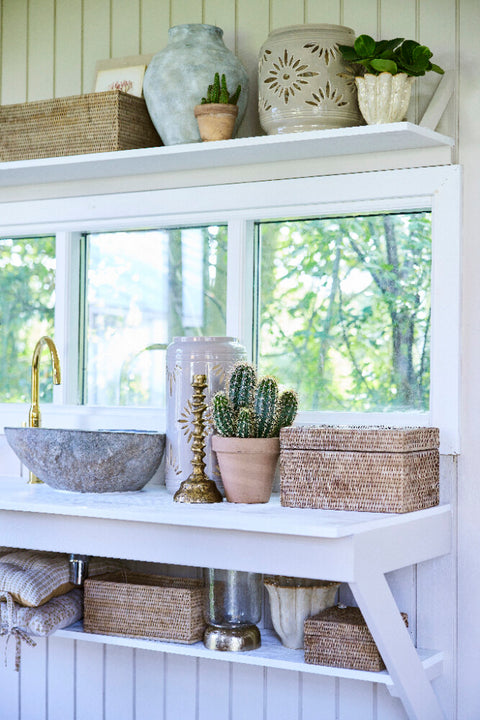 Hilde lantern linen ceramics H25 cm