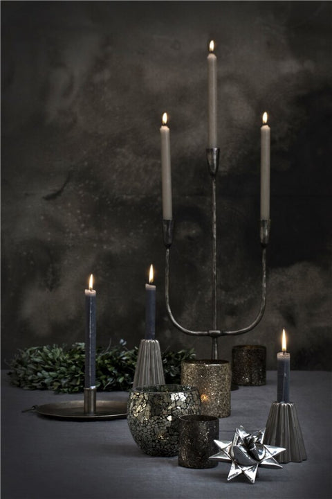 Rustic taper candle dark grey 28 cm.