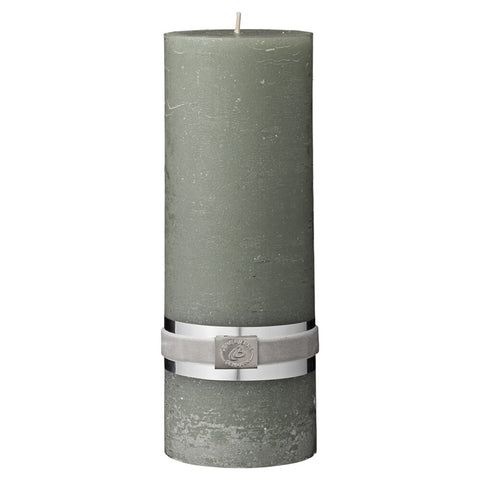 Rustic w. green pillar candle 20 cm